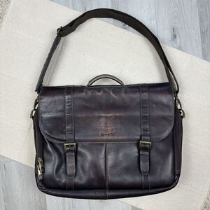 Samsonite Leather Briefcase Laptop Messenger Bag Dark Brown Shoulder Strap